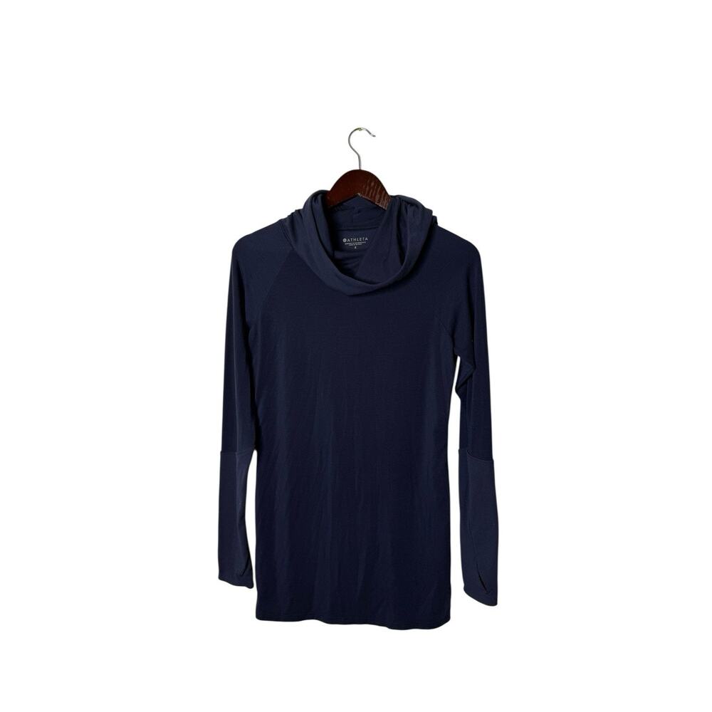 Athleta Essence Hooded Cowl Neck Pullover‎ Shirt small blue Long Sleeve Tunic